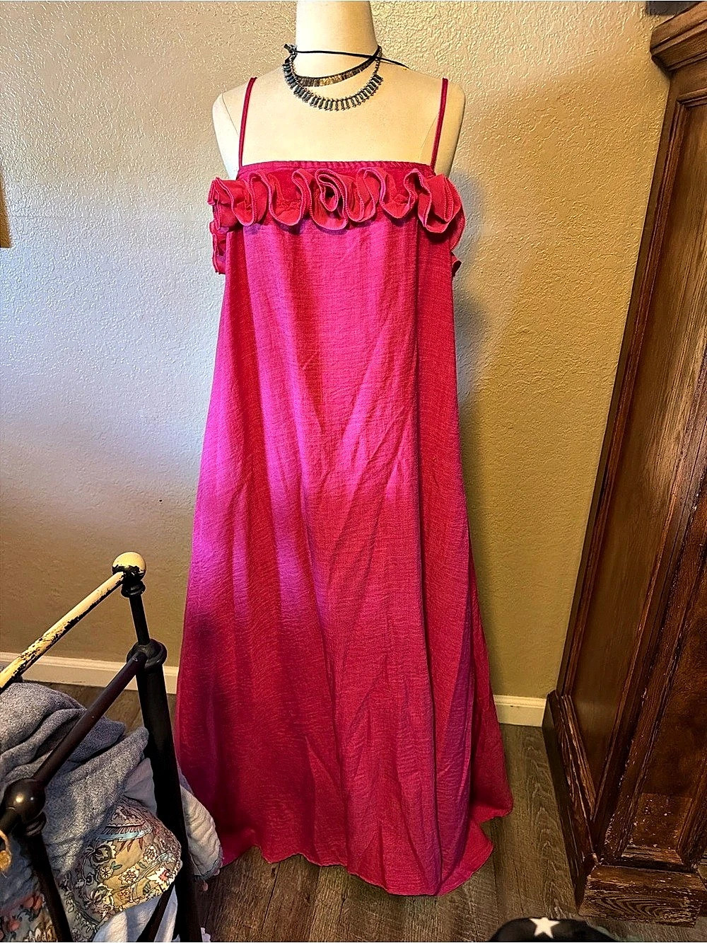SHEIN Ruffle Maxi Dress in Pink Size XL